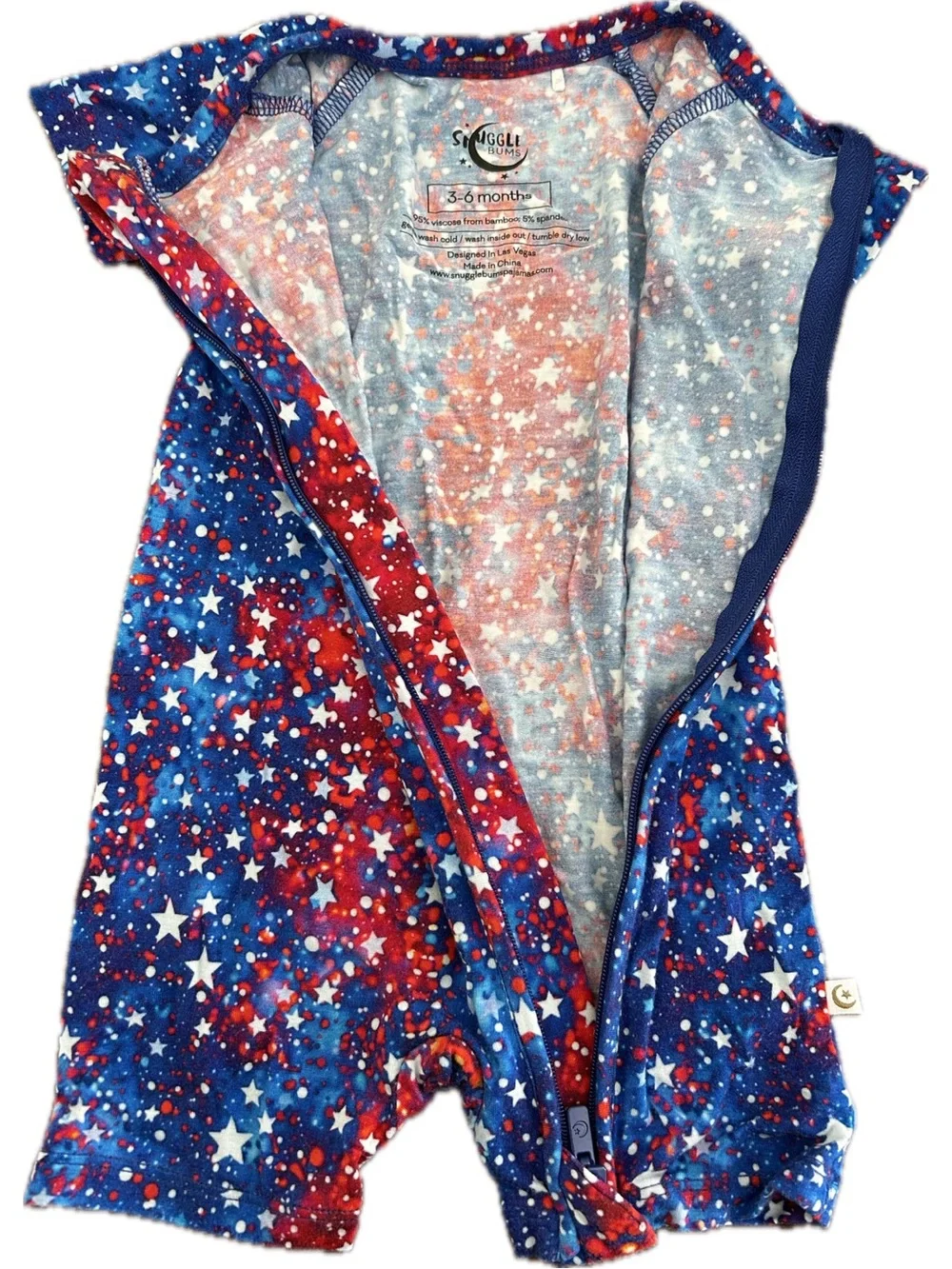 Bamboo Snuggle Bums Starry Galaxy Zip Romper - Red & Blue 3-6Mo